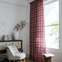 Curtain finished red bohemian small window kitchen curtain cotton and linen printing living room semi-blackout bay window