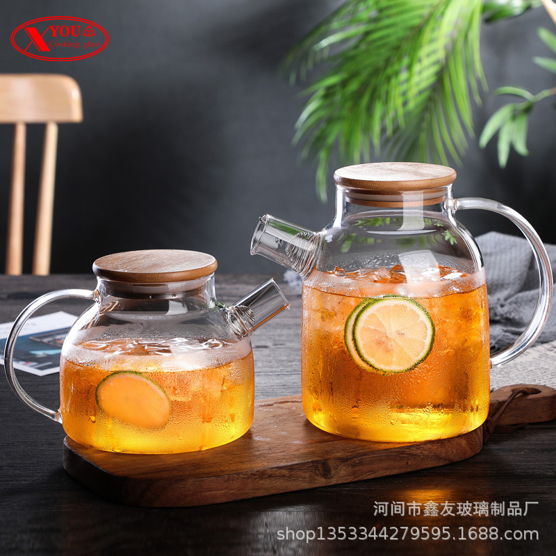 Thickened Glass Teapot, Cold Water Kettle, Juice Pot, Open Flame Heating Bamboo Lid Pot, Household Cold Water Kettle