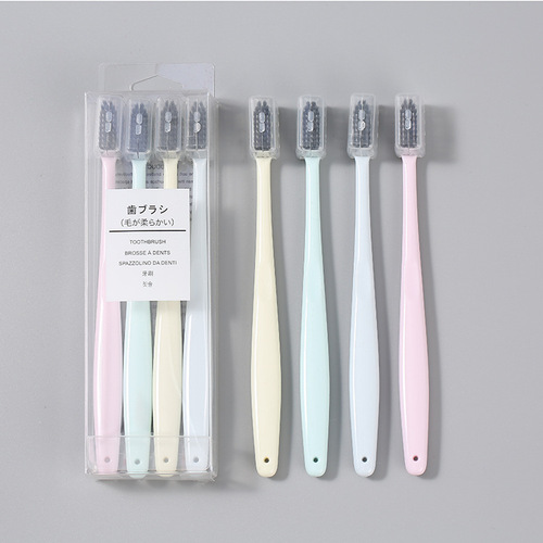 Pack of 4 unprinted macarons and candy-colored toothbrushes, plain medium-soft bristle toothbrush with protective cover