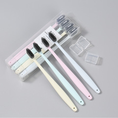 Pack of 4 unprinted macarons and candy-colored toothbrushes, plain medium-soft bristle toothbrush with protective cover