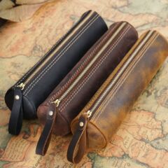Amazon AliExpress Retro Genuine Leather Storage Pen Bag First Layer Crazy Horse Leather Handmade Student Stationery Storage Bag
