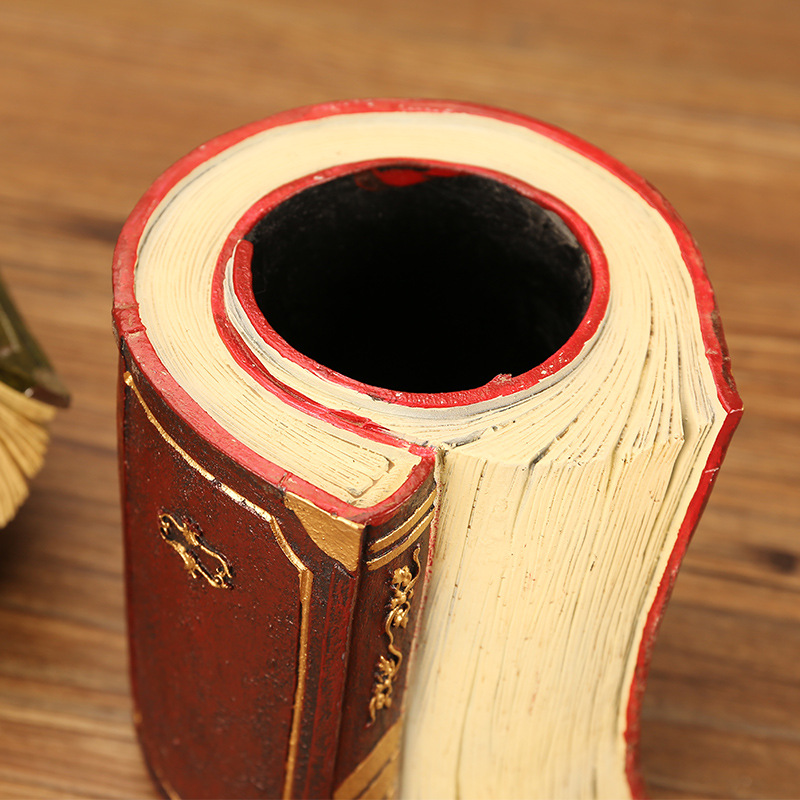 Retro book decoration pen holder creative personality multi-functional resin ornaments desktop stationery finishing barrel a  of hair