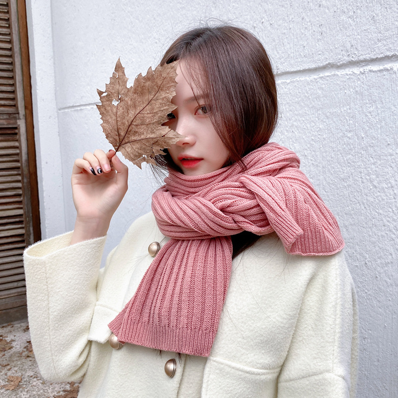 Estilo Coreano japonés simple elegante de rayas verticales bufanda de punto de otoño e invierno nuevo cálido color sólido larga bufanda de lana para las mujeres