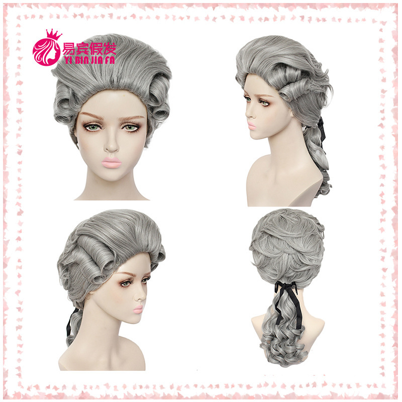 Cosplay Masquerade Baroque Long Curly Wig Colonial Wig High-Temperature Fiber Gray High-Temperature Fiber Wig