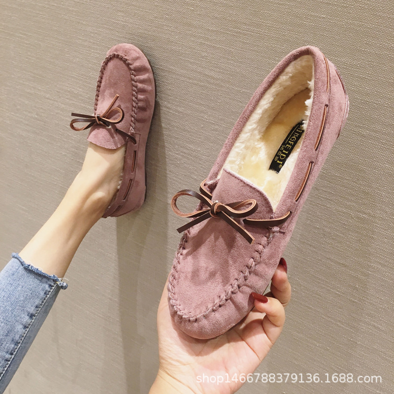Mocasines de terciopelo de algodón de las mujeres Otoño e Invierno Nuevo color plano a juego arco zapatos de mujer embarazada más tamaño Internet celebridad zapatos de mujer 41-43