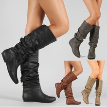 女靴Woman Winter Flat Women Long Boots Ladies Leather Shoes