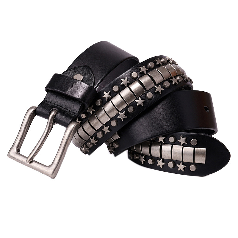 Leather belt, punk style, cowhide