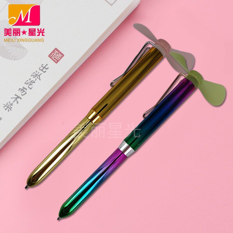 Creativo nuevo y colorido mini ventilador bolígrafo estudiante papelería pequeño ventilador fresco bolígrafo fabricante