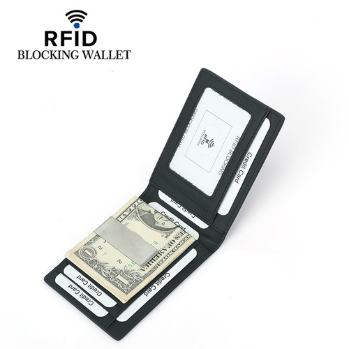 Cross-border new men's carbon fiber pattern dollar clip Best-selling cowhide short RFID anti-theft brush money clip