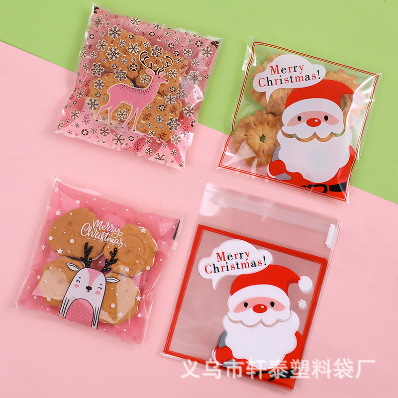 Original Navidad Old Pink ELK regalo copo de nieve crujiente caramelo cookie bolsa de embalaje autoadhesiva 100 piezas