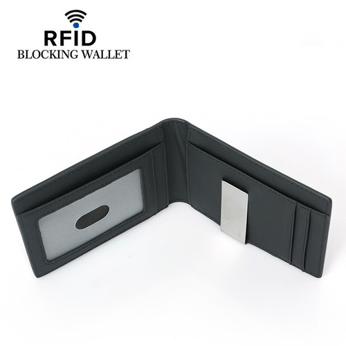 Cross-border new men's carbon fiber pattern dollar clip Best-selling cowhide short RFID anti-theft brush money clip