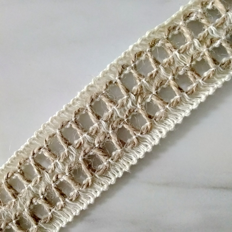 厂家直销3.8公分镂空棉麻亚麻花边3.8cm服装麻花边镂空棉麻花边