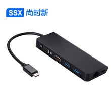 type-c转hdmi/vga/rj45千兆网络hub转换器usb3.1多合一6in1转接线