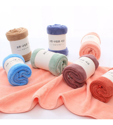 High-density coral velvet large towel, hair-drying towel with bound edges, plain color, soft and thickened, water-absorbent adult couple's face and bath towel