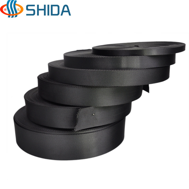 In-Stock Imitation Nylon Webbing, Black Encrypted Polyester Dense Weave Webbing, Accessories for School Bags, Backpacks, Seats, and Safety Binding Straps