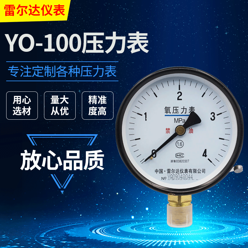 雷尔达仪表 氧气压力表 禁油压力表 YO-100 M20×1.5 (LEIERDA)