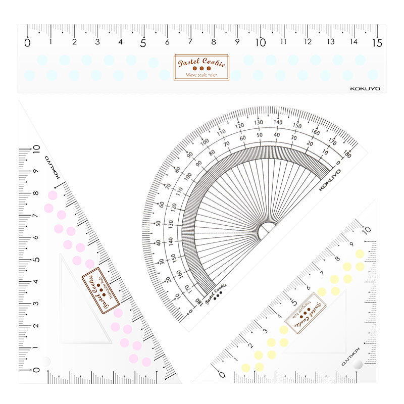 Japan's Kokuyo Light Color Cookie Triangle Ruler Set Wave Ruler Primary School Students Multifunctional Geometric Figure Drawing Tool
