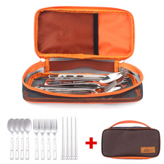 Stainless steel tableware set for 4 people for outdoor camping and barbecue supplies picnic knife, fork, spoon and chopstick storage box