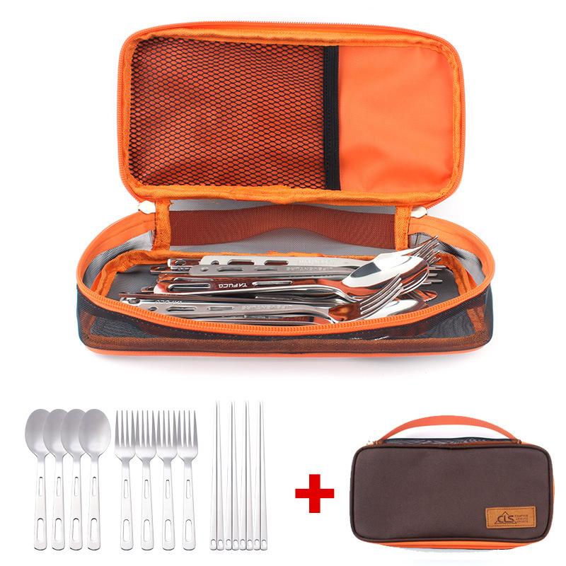 Stainless Steel Tableware Set for 4 People Outdoor Camping Picnic BBQ Supplies Picnic Knife, Fork and Spoon Chopsticks Storage Box