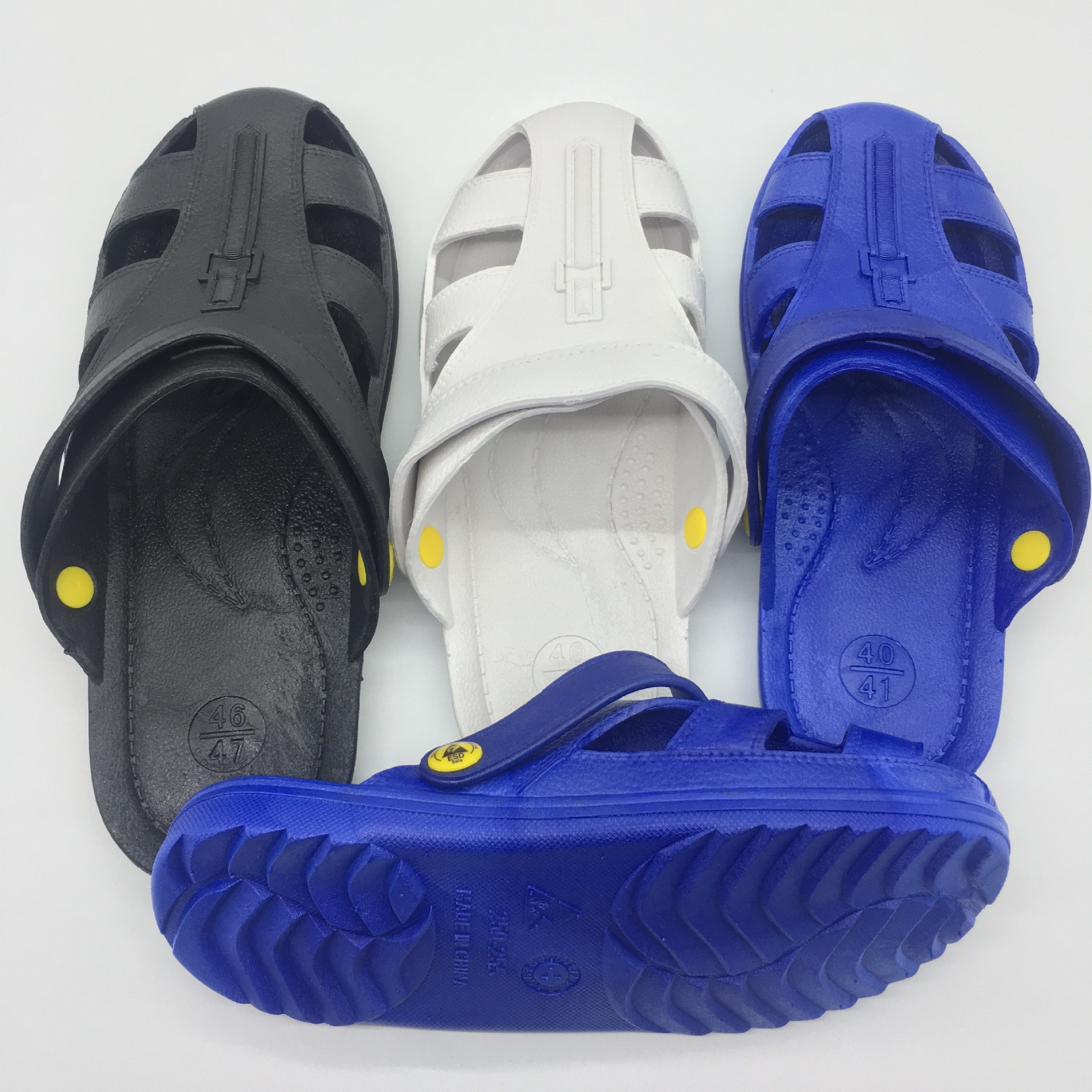 防静电SPU护趾四孔六孔护指拖鞋无尘车间工作鞋黑色蓝色厂价直销