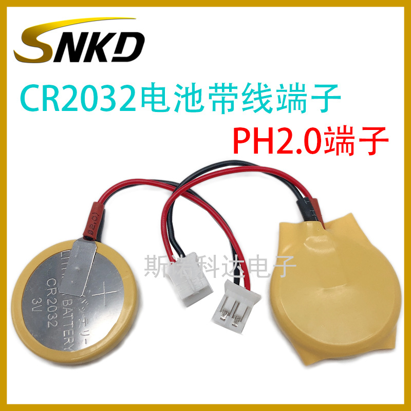 厂家供应扣式电池CR2032 3V带线端子PH2.0 保温壶显示灯电池