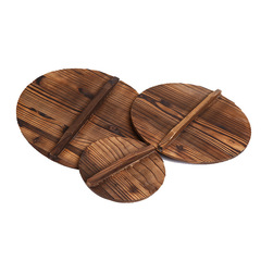Japanese cedar lid household multi-functional lid anti-overflow anti-scald solid wood lid 32cm round carbonized wood lid
