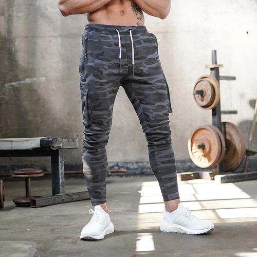  Long muscle exercise fitness overalls men's camouflage fitness pants running training pants light panel