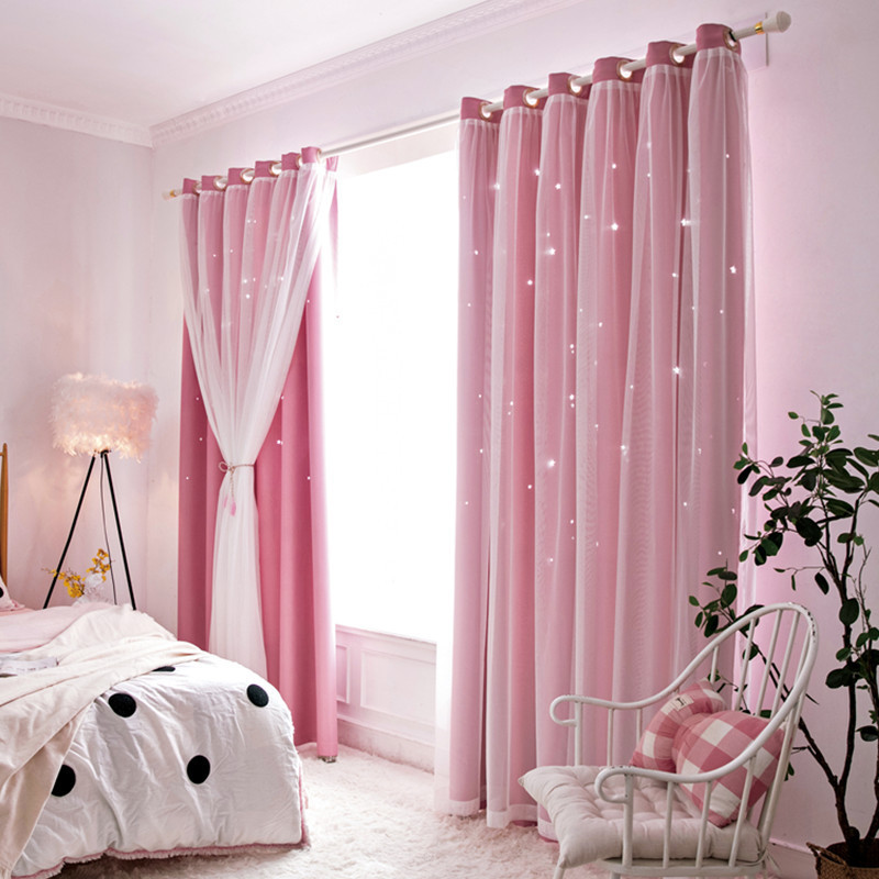 Amazon Hollow Star Curtain Same Style Lace Curtain Fantasy Princess Wind High Blackout Double Curtain Finished