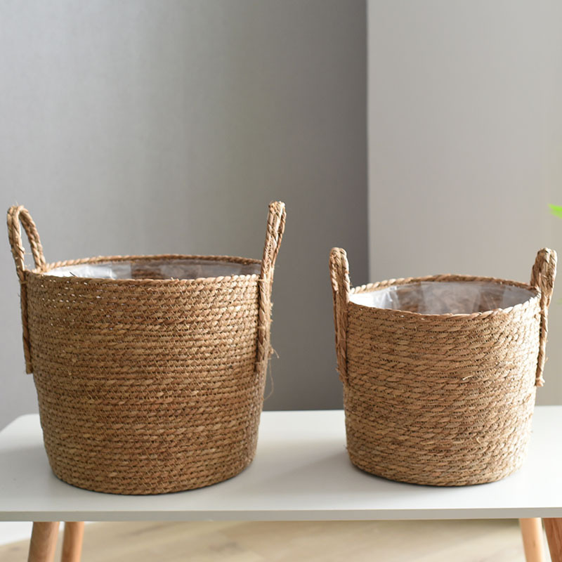 Nordic Oversized Straw Flower Pot Extra Large Potted Plant Green Plant Flower Basket Plant Basket Woven Floor-Standing Indoor Bonsai