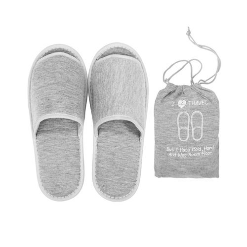 Travel Portable Disposable Foldable Slippers, Hotel Cotton Slippers Printed for Both Men and Women, Indoor Black and Gray