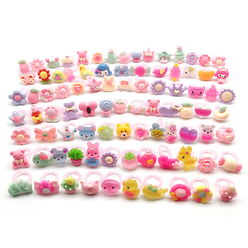Anillos de Resina para Niños de Plástico y Resina Hechos a Mano con Dibujos Animados
