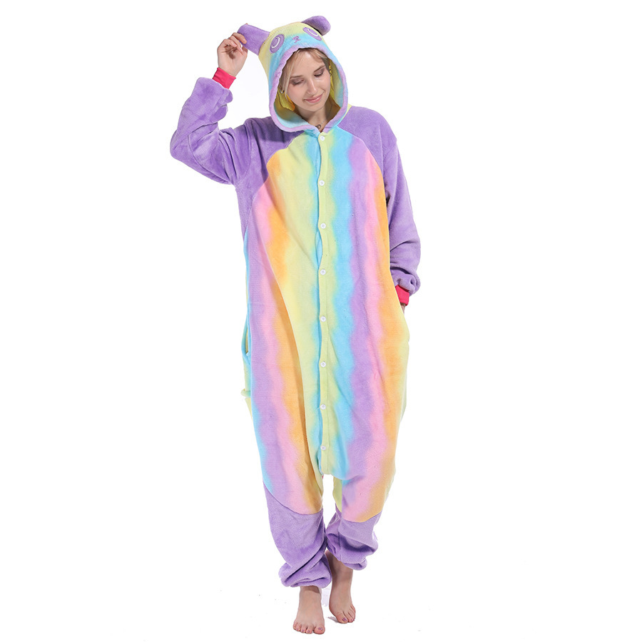 Winter flannel blue rainbow cartoon pijama