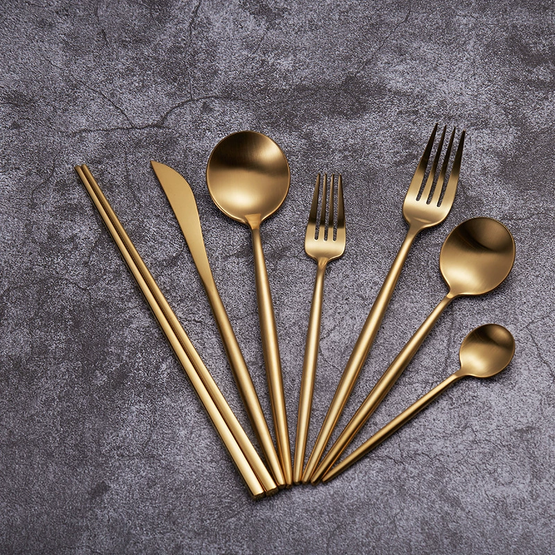 Golden tableware stainless steel, fork, spoon, set, chopsticks, stainless steel AISI 304