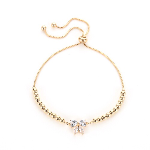 Ins style small fresh micro-inlaid zircon bow bracelet Korean style literary sweet beading adjustable student bracelet