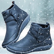 跨境外貿2021冬季新款馬丁靴短靴圓頭套筒皮靴女加厚棉鞋廠家現貨