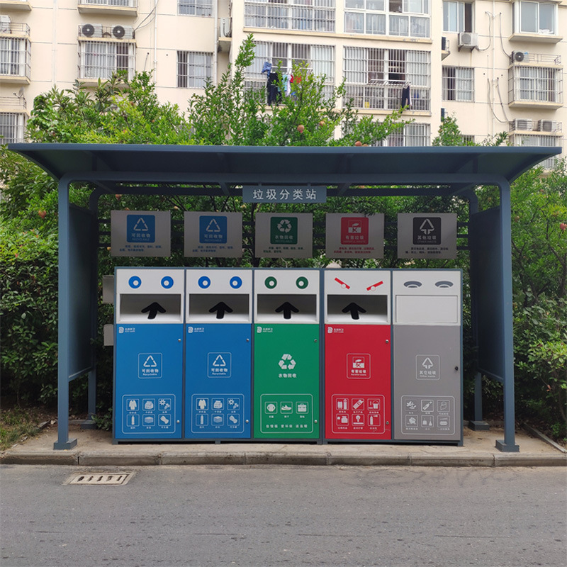Outdoor Vintage-Style Garbage Sorting Kiosk for Parks and Communities, Large-Capacity Recycling Bin for Fruit Peels