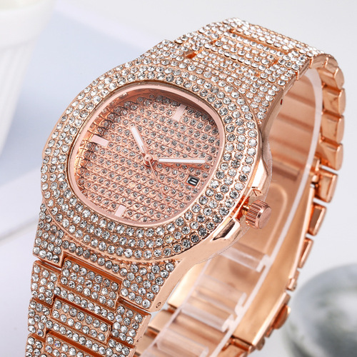 Cross-border foreign trade Gypsophila steel band with diamonds men's watch rhinestone face full diamond calendar quartz watch women's watch