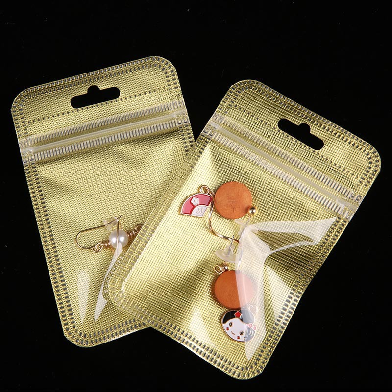 厂家现货指环扣包装袋7*11懒人支架金色塑料自封袋U盘鱼钩袋子