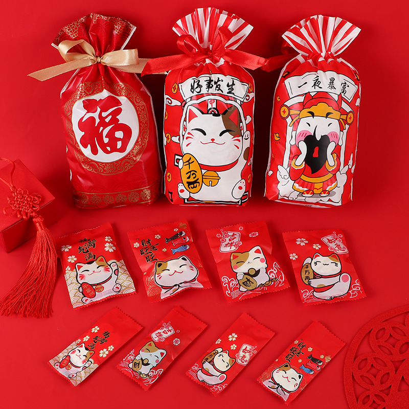 Original Año Nuevo leche Jujube gato afortunado turrón fruta copo de nieve pastel crujiente seco máquina de cordón sello cremallera bolsa de embalaje de regalo