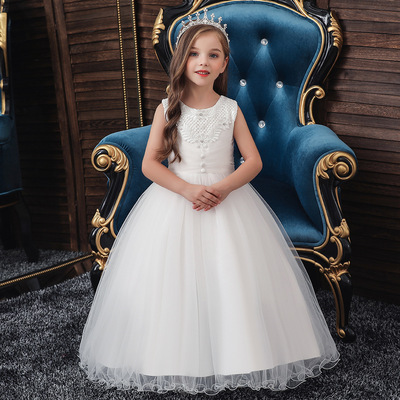 欧美热销儿童礼服女童公主蓬蓬裙白色花童婚纱礼服children dress|ms