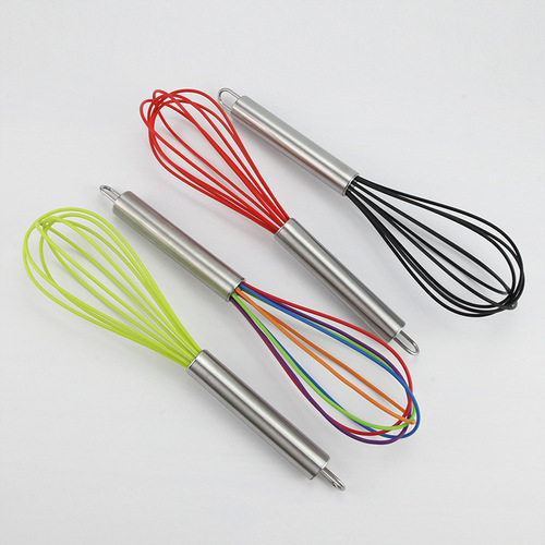 Cross-border silicone egg beater colorful 8-inch 10-inch 12-inch stainless steel handle stirrer manual household egg beater