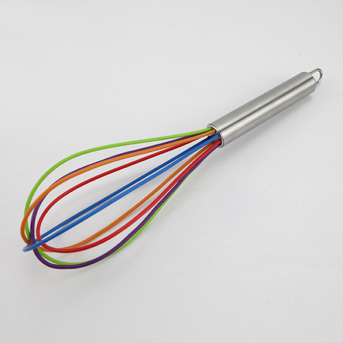 Cross-border silicone egg beater colorful 8-inch 10-inch 12-inch stainless steel handle stirrer manual household egg beater