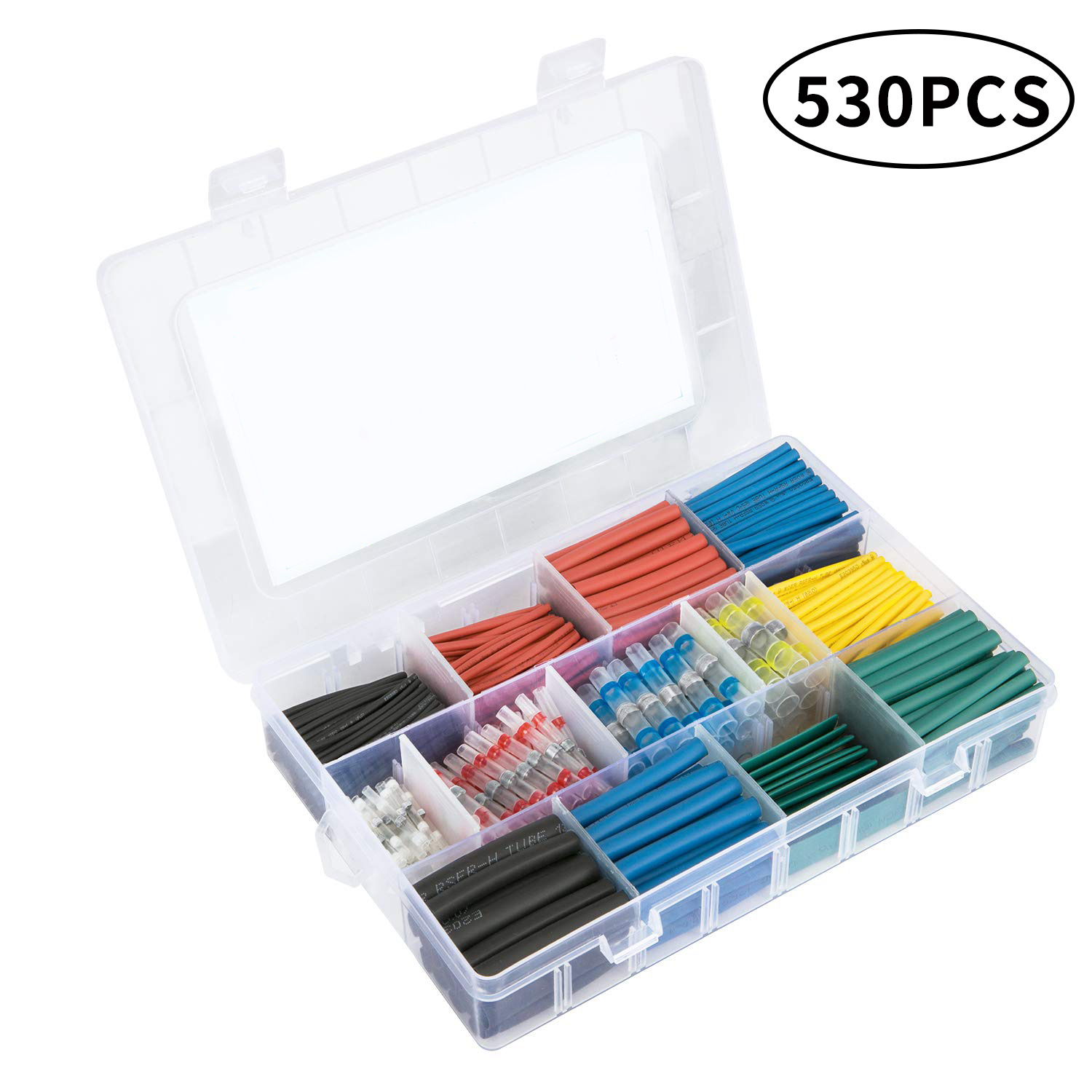 530PCS防水焊锡环端子盒装热缩中接端子组合SST焊锡环+热缩管组合