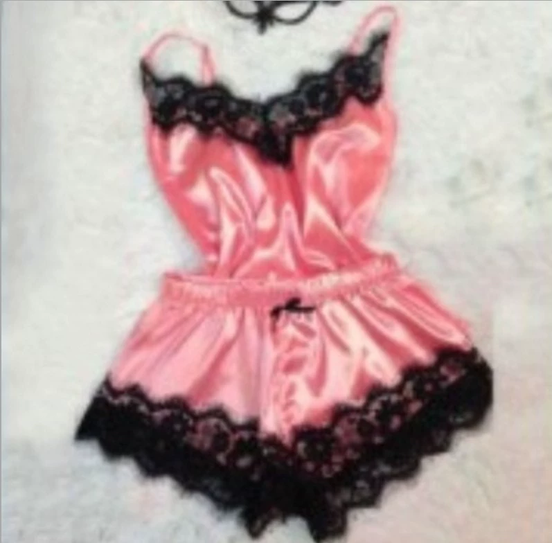 Lace Sexy Thin Pajama Set, Plus Size, Lift Effect, Spaghetti Straps