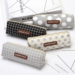 Korean minimalist cute grid fresh style large capacity pencil case for students, large capacity stationery storage bag