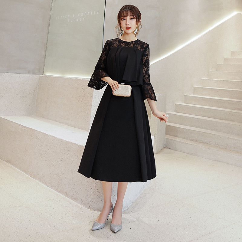 Vestido de noche elegante negro para mujer, estilo nuevo de verano 2026, elegante y adelgazante, aura reginal para banquetes.