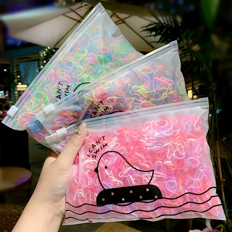 Детские одноразовые резинки для волос, корейский стиль, assorted цветов (примерно 1000 шт, повторно используемая сумка)
