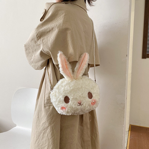 Japanese cute rabbit plush bag female Korean version ins cartoon student crossbody bag pearl shoulder strap ugly cute shoulder bag