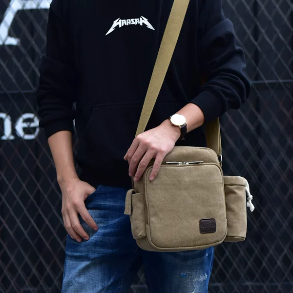 Trendy Workwear Canvas Men's Bag with Multiple Compartments, Casual Men's Fashion Single Shoulder Crossbody Bag D6663-S
