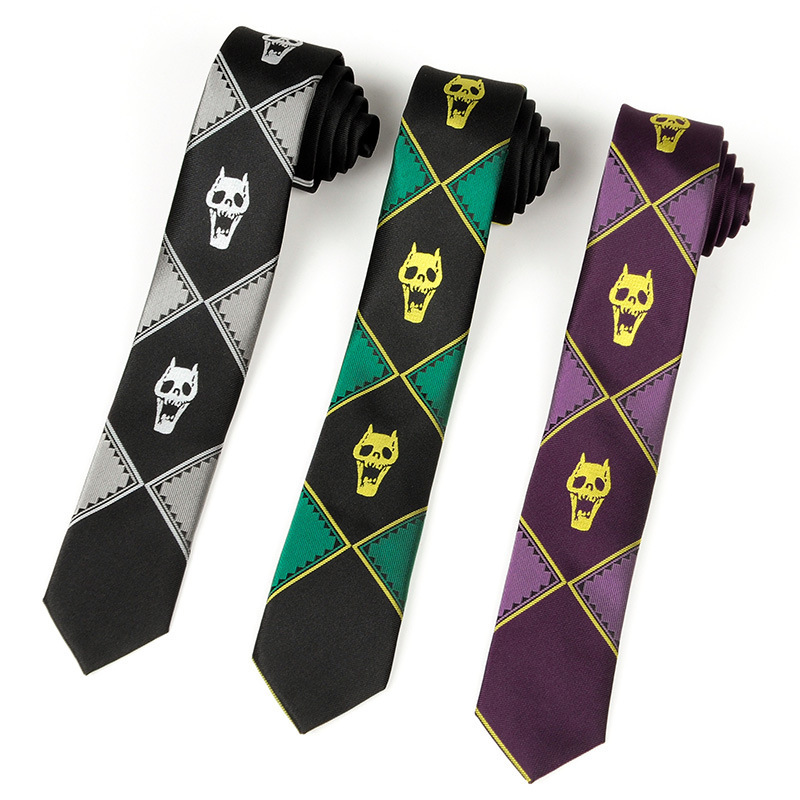 Japanese version JOJO Tie Kira Yoshino Wonderful Adventure Skull Black Lazy Zipper Tie Men's Hand Tie